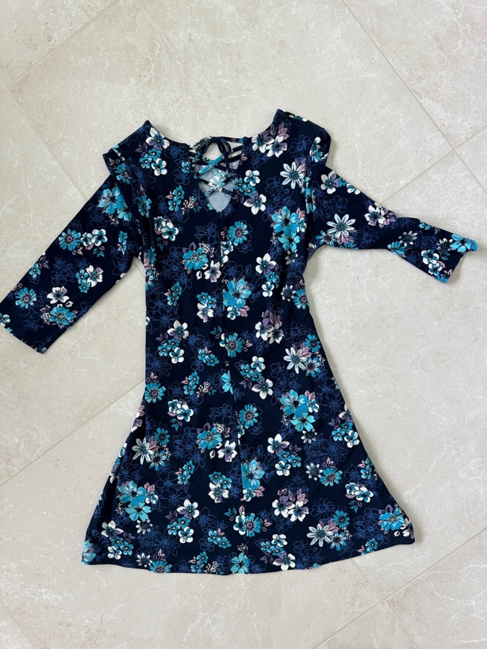 Justice Navy Floral Tie-Back Dress with Teal Accents